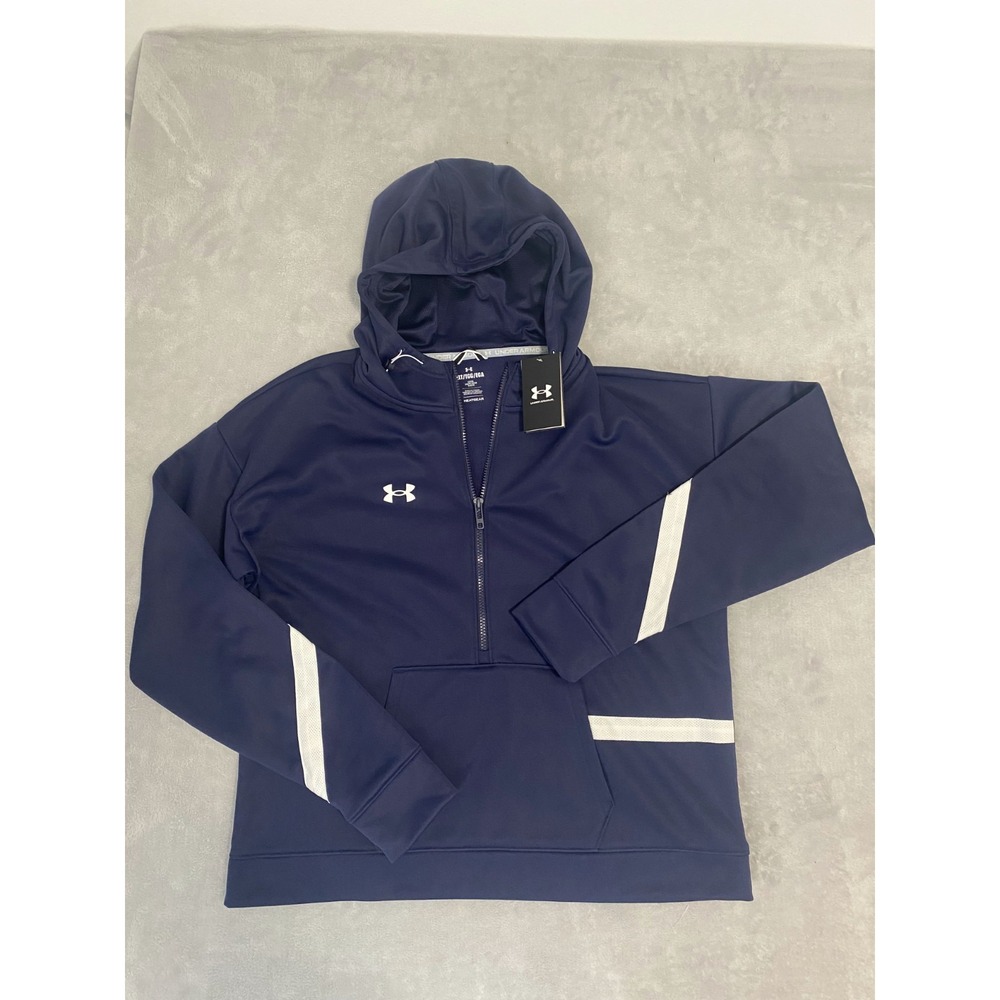Under Armour Heatgear Hoodie Women's XLT‎ Navy Blue Fleece Lined Kangaroo Pocket